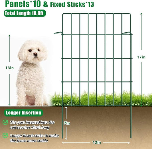 10 Pack Garden Fence Animal Barrier Fencing 1.44 inch Spacing Total 10.8ft (L) x 24in High Rustproof Metal Wire Yard Blocker Rabbit Dog Border for Outdoor Flower Bed Decor Green