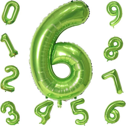 Green Number Balloons, 40inch Large Number 6 Foil Mylar Helium Balloons for Girls Women, Self Inflating Number Balloons 0-9 for Men Boys 6th 16th 60th Birthday Anniversary Party Celebration Decoration