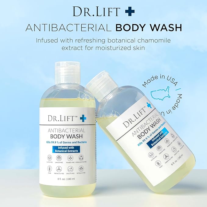Antibacterial Body Wash | Kills 99.9% of Germs | Made in America | Antibacterial Soap - Infused with Botanical Extracts | Shower Gel Body Wash for Women & Men | Liquid Bath Soap - 8 Oz