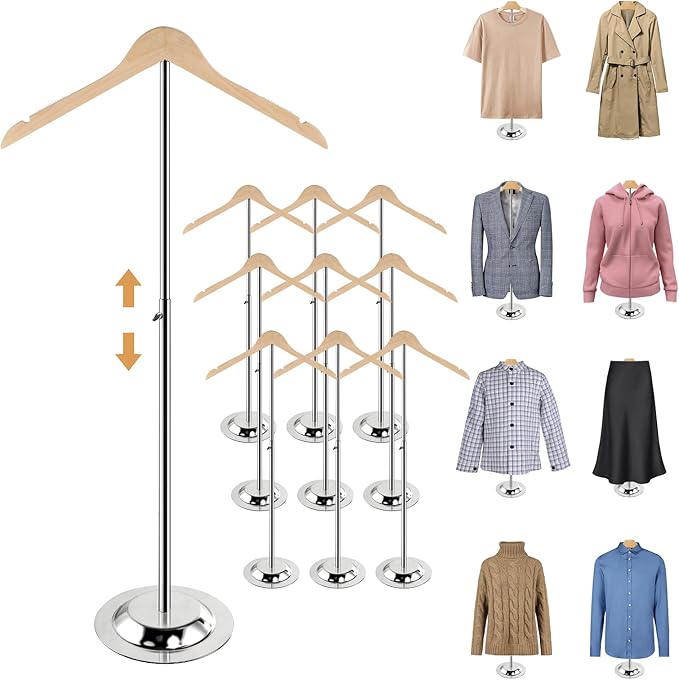 20-35 Inch Height Adjustable Shirt Display Stand, T Shirt Display Stand for Vendors, Shirts Rack for Clothing Dress Garment Coat Retail (Wooden-primary color, 10 Pcs)