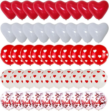 75pcs Valentine's Day Balloons Heart Shape Red White Confetti 12 Inch Latex Balloons for Valentines Day,Anniversary,Wedding Party Decorations