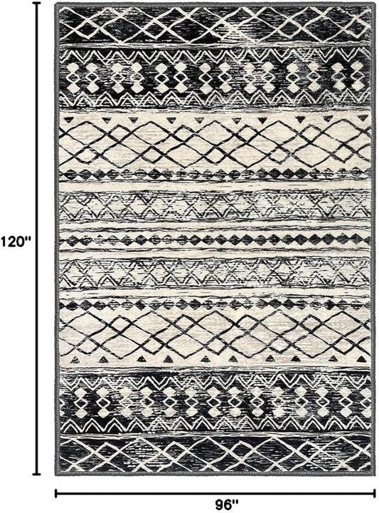 KUTA Moroccan 8x10 Area Rugs Black Navy Blue, Washable Boho Living Room Rug Non-Slip, Ultra Soft Geometric Print Tribal Traditional Farmhouse Carpet for Dining Bedroom Dorm Office Home Decor