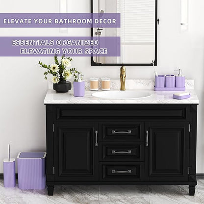 Bathroom Accessories Set - Gorgeous Purple Bathroom Set, 10PC Bathroom Accessory Set, Toilet Brush, Trash Can & Soap Dispenser