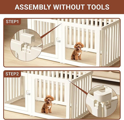 Transparent 10-Panel Dog Playpen, Acrylic Indoor/Outdoor Puppy Pen for Small & Medium Dogs, 30 Inch with Door, White(Ventilated Design 50 * 26 Single Room,30 inch)