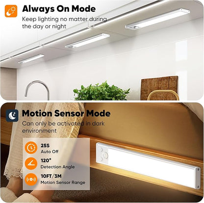 Motion Sensor Under Cabinet Lights, 2500mAh 12inch Battery Operated Wireless Under Counter Lights Indoor, Magnetic 108-LED Dimmable Closet Lights for Kitchen with 3 Color Temperature, 3 Packs