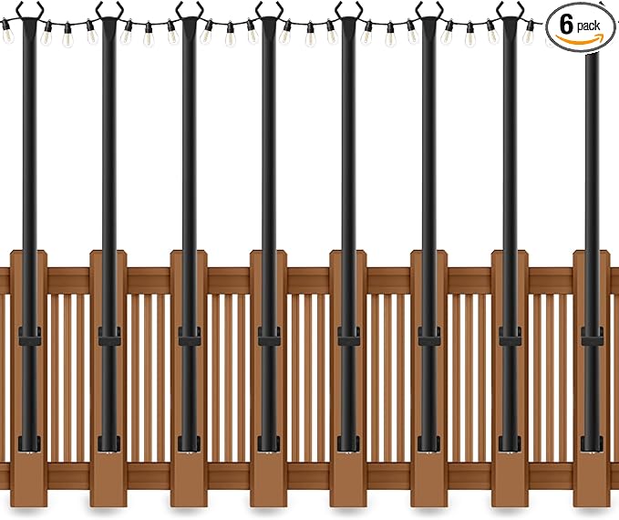 5 Ft String Light Poles 8 Pack, String Light Poles for Outside with Fixing Clips,Hanging Light Poles for Deck Fence Garden Backyard Wall Bistro,Metal Poles for Outdoor String Lights