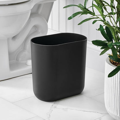 iDesign Small Oval Plastic Trash Ideal for Bathroom, Bedroom, or Office-Set of 2-Black Waste Can