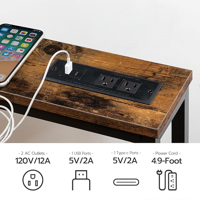 HOOBRO 47.2" Narrow Console Table with Power Outlet, 5.9" Behind Couch Table with Charging Station, Long Sofa Side Table, Skinny Entryway Table for Living Room, Hallway, Foyer, Rustic Brown BF15XG01G1