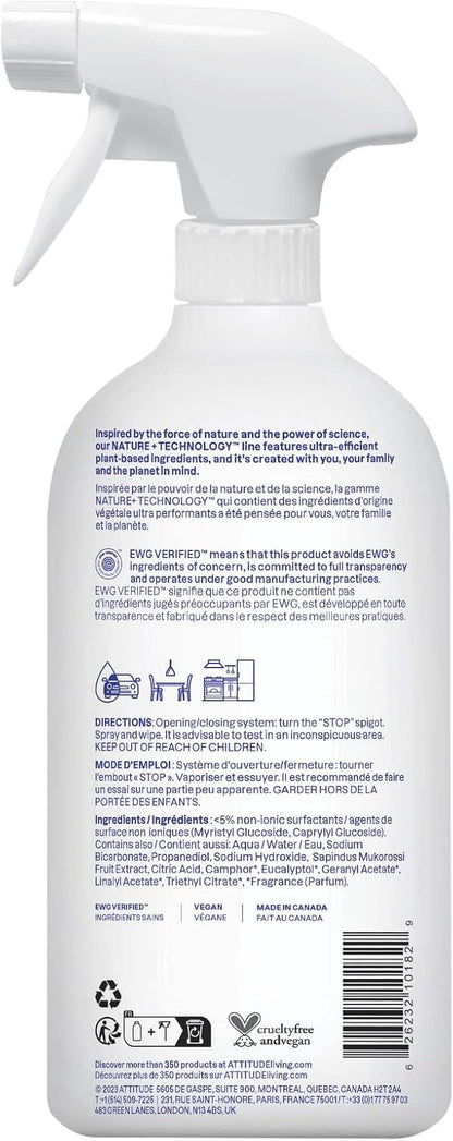 ATTITUDE All Purpose Cleaner Spray, EWG Verified, Vegan, Made with 94% Plant-Based Ingredients, Streak-Free for Kitchen, Bathroom, Glass & More, Lavender Scent, 27.1 Fl Oz