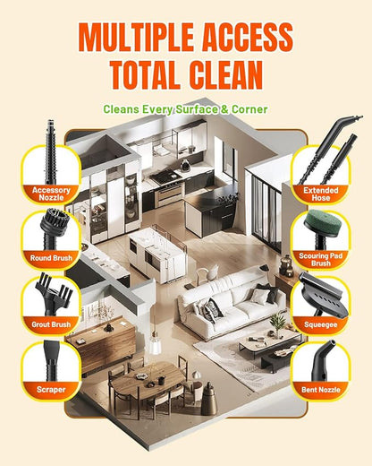 Steam Cleaner for Home, 15s Fast Heat Up Handheld Steam Cleaner with 650ML Larger Capacity, Adjustable Portable Steamer for Cleaning Grout, Car, Couch, Furniture, Kitchen, Bathroom