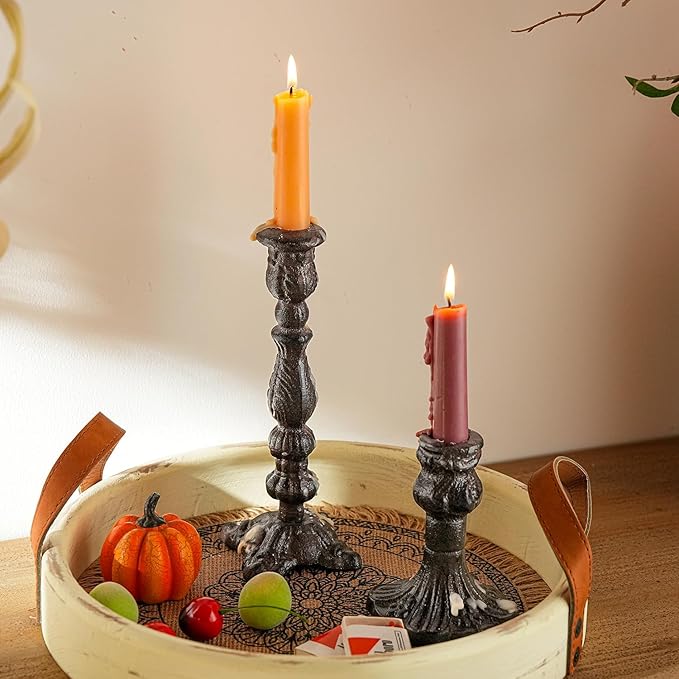 Sungmor Vintage Black Cast Iron Candle Holder – 8.7" Tall Decorative Rustic Taper Candle Stand – Heavy Antique-Style Candlestick for Table Centerpiece, Fireplace Mantel, or Farmhouse Home Décor
