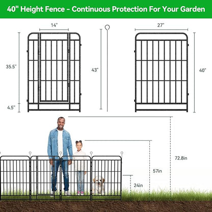 24 Panels No Dig Garden Fence 54 ft(L) X 40 in(H) Animal Barrier for Yard, Patio, Garden Borders, Outdoor Decorative Fencing with Thick Pipe Metal Panels