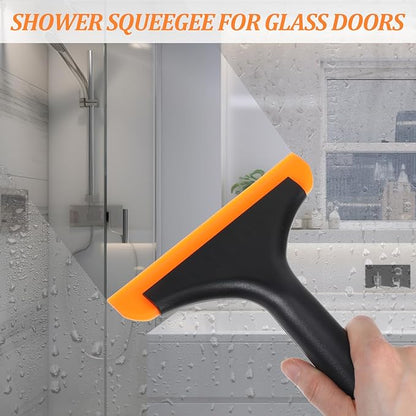 Small Silicone Squeegee, 5.9 Inch Window & Shower Glass Door Cleaner, Auto Water Blade with Non-Slip Handle for Car Windshield, Mirror & Countertop (Black)