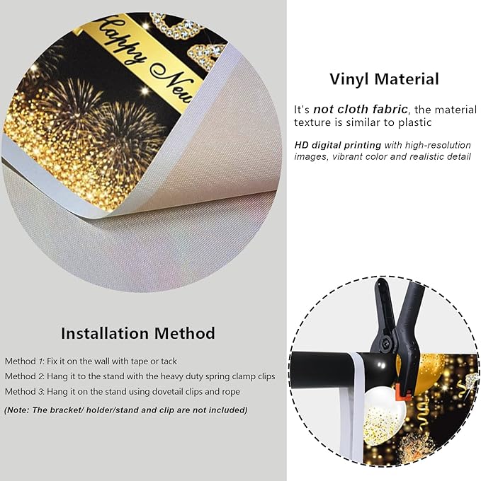 YongFoto 2026 Happy New Year Backdrop 10x8ft Gold Balloons Champagne Fireworks Photography Background Christmas Festival Carnival Family Party Banquet Decor Banner Photoshoot Wallpaper Photo Booth