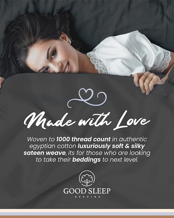 Good Sleep Bedding Cal King Sheet Set - 100% Egyptian Cotton Sheets California King Size, 4Pc, 1000 TC, California King Sheets, Soft, California King Sheet Sets Deep Pocket Fits Upto 16" - Dark Gray