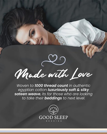 Good Sleep Bedding Split King Sheets Set, 1000 TC Egyptian Cotton, Luxury Sheets, 5 Piece, 2 Fitted - 16" Deep Pocket, Dark Gray