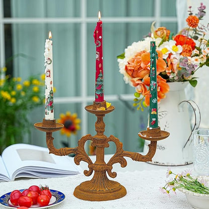 Sungmor Vintage 3-Arm Cast Iron Candelabra, 9.2" Tall Heavy-Duty Rustic Candle Holder for Home Decor, Decorative Candle Stand Centerpiece for Dinners/Weddings/Halloween/Christmas etc Festivals