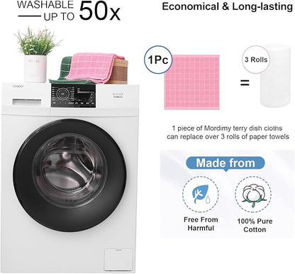 Mordimy 100% Cotton Terry Cloth Dish Cloths, Soft and Absorbent Checkered Dish Towels, Quick Drying Dish Rags for Washing Dishes, 12 Pack, 12 x 12 Inches, Pink