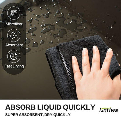 KinHwa Kitchen Washcloths for Dishes Absorbent Microfiber Dish Cloths Quick Dry Dish Rags with Poly Scour Scrub Side Ideal for Kitchen Cleaning (Black, 12inchx12inch 18 Pack)