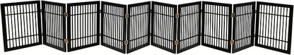 Pet Dog Gate Strong and Durable Freestanding Folding Acacia Hardwood Portable Wooden Fence Indoors or Outdoors by Urnporium (Black Pet Gate, 10 Panel 24" Tall)