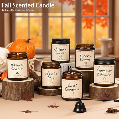 Auelife Scented Candles, 6 Pack Winter Candle Set, 42 oz Holiday Soy Candles, Candle Gifts Set for Men and Women, Home Decor of Wreath/Apple/Latte/Harvest/Vanilla/Cinnamon
