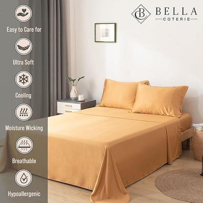 Bella Coterie Luxury Bamboo Viscose Split King Size Sheet Set | 100% Organically Grown | Ultra Soft | Cooling for Hot Sleepers | 18" Deep Pocket [Marigold]