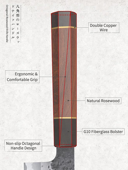 8 Inch Japanese Gyuto Chef Knife, 9 Layers 10Cr15CoMoV High Carbon Steel Kitchen Knife, Professional Hand Forged Cooking Knife with Ergonomic Rosewood Handle