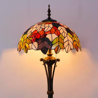 Tiffany Floor Lamp Maple Leaf Stained Glass Standing Reading Light 16X16X70 Inches Antique Pole Corner Lamp Decor Bedroom Office Living Room