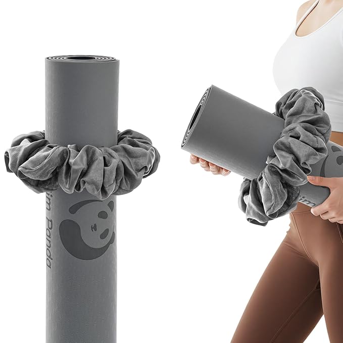 Slim Panda Yoga Mat Scrunchie, Secures Your Mat In Style & Cute, Durable Stretchable Velvet Fabric Yoga Mat Carrying Strap Fits All Standard Yoga Mats (mat not included)