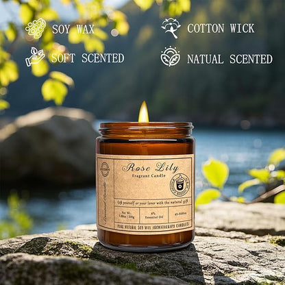 Scented Candles, 7oz Rose Lily Candles for Home Scented, Soy Wax Aromatherapy Candle for Relaxing and Stress Relief, Non Toxic, Slow Burning, Christmas, Birthday, Valentine Gifts for Women Men