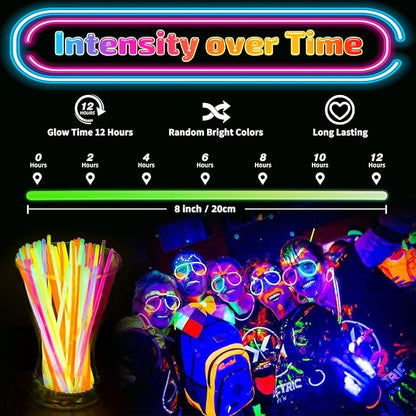 400 Pcs Glow Sticks Bulk Party Pack, 8'' Glow in the Dark Party Supplies, Glow in the Dark Light Up Sticks with Connectors, Party Favors for Birthday, Concert, Raves, Halloween, Christmas