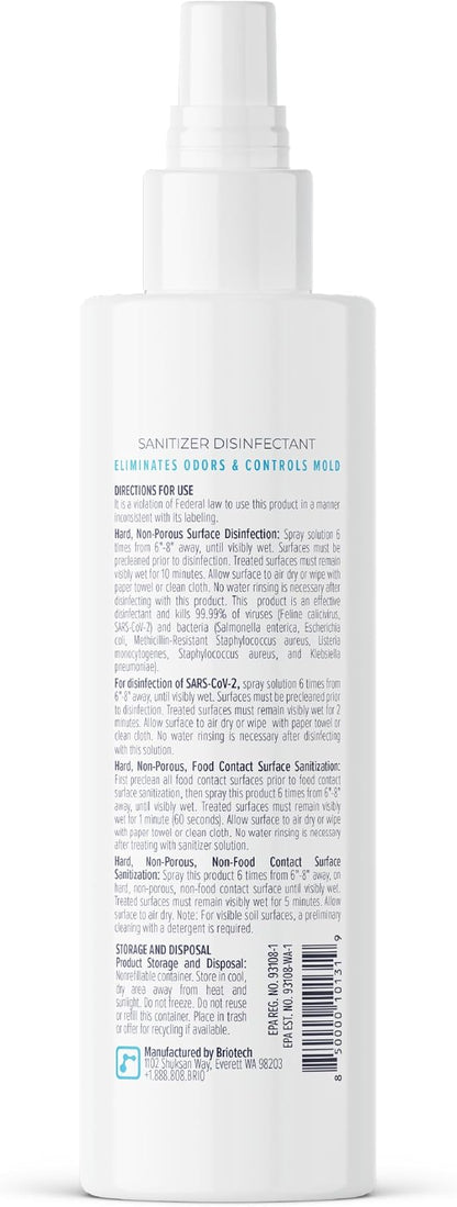 BRIOTECH Sanitizer Disinfectant Hypochlorous Spray, Kill 99.99% of Viruses & Bacteria, Control Mold, Eliminate Odor, Gentle for Nursery & Play Rooms, Food Contact Surface Sanitizer, 4 fl oz (2 Pack)