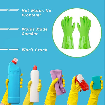 kitchen-star Ultimate Rubber Household PVC Gloves with Comfortable Cotton Lining, Anti-Slip surface, Kitchen Dishwashing, Extra Thickness, Kitchen Cleaning, Working, Painting, Pet Care (Large, Green)