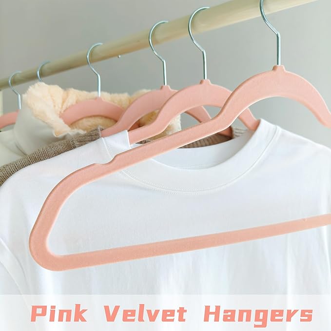Pink Velvet Hangers 60 Pack, Anti-Slip Slim Space Saving Hangers with 360° Swivel Hook, 17.7 Inch Velvet Clothes Hangers for Coats,Sweater,Jackets,Dresses, Shirts, Suits & T-Shirts (Pink, 60)