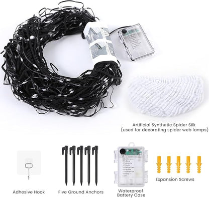 Halloween Decorations Outdoor Giant Spider Web Lights,23ft x 18ft Black Spider Web with 500 LEDs Purple,Waterproof for Halloween Yard Decorations and 8 Modes. (Black Nylon Rope and Orange LED Lights)