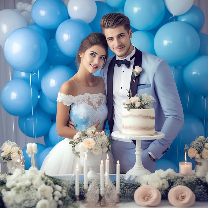 130PCS Light Blue Balloons, Latex Balloon Different Sizes 18/12/10/5 Inch, Helium Balloons with Ribbon, Party Balloon Set for Birthday Wedding Graduation Anniversary Baby Shower Decoration