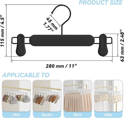 30 Pack Skirt Pant Hangers with Clips for Women, Kids, Baby, Children, Toddler, Frosted Embossing Adjustable Heavy Duty Shorts Hanger with 360° Swivel Hook (Black)