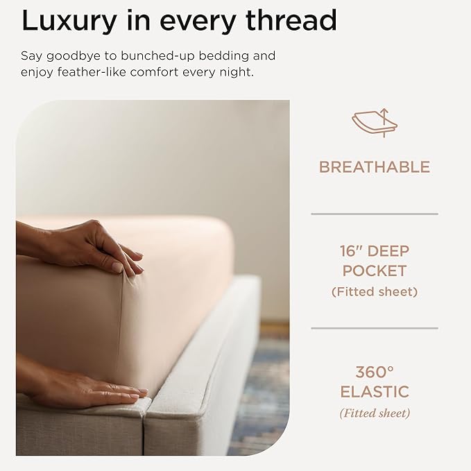 Threadmill Twin Sheet Set |656 Thread Count 100% Supima Cotton Sheets for Twin Mattress | Solid Sateen Twin Bed Sheets Set | 16” Deep Pocket | Soft Breathable 3-Piece Cooling Sheet Set | Beige Sheets