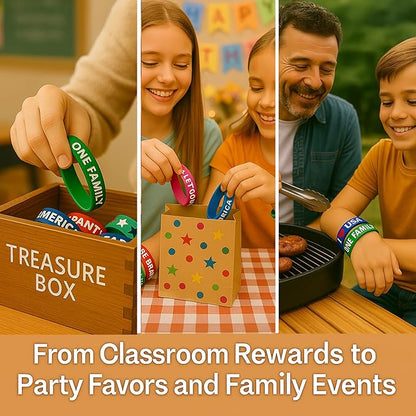 Kids Bracelets Silicone Wristbands: 24 Pack USA Theme Classroom Rewards Birthday Party Favors & School Spirit Day Gifts for Elementary Students