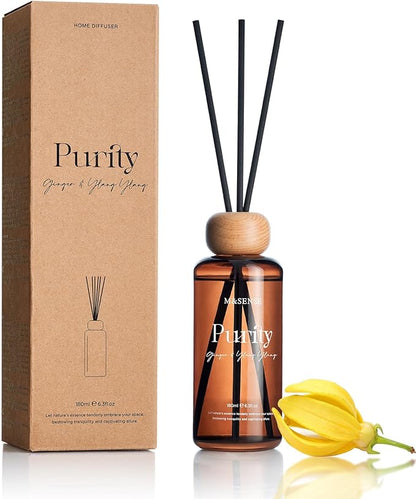 M&SENSE Ginger Ylang Ylang Scent Diffuser: 6.3 fl oz Lime & Lemon Aroma Set with Light & Subtle Fragrance, Long-Lasting Non-Toxic Natural Essential Oil Diffuser for Office Shelf Decor Small Spaces ﻿