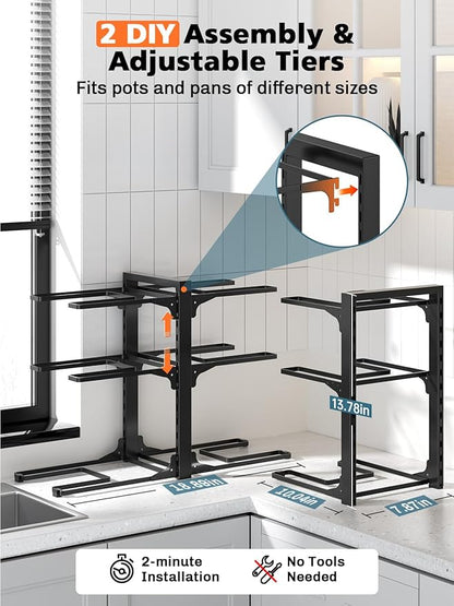 MUDEELA 6-Tier Pots and Pans Organizer Rack for Kitchen Cabinet Storage and Organization, Heavy Duty Pot and Pan Organizer under Cabinet, Adjustable Pot Organizer Rack