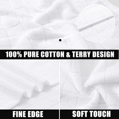 Mordimy 100% Cotton Terrycloth Kitchen Towels and Dishcloths Sets, Soft and Absorbent Checkered Dish Towels, Quick Drying Dish Rags for Washing Dishes, 4 Pack 16" x 26" & 4 Pack 12" x 12", White