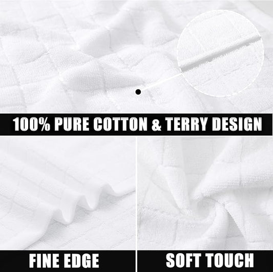 Mordimy 100% Cotton Terry Cloth Dish Cloths, Soft and Absorbent Checkered Dish Towels, Quick Drying Dish Rags for Washing Dishes, 6 Pack, 12 x 12 Inches, White