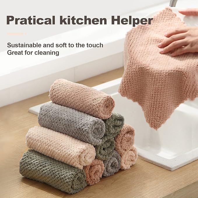 K&janet6am Microfiber Cleaning Cloth for Kitchen, 12 Pack Premium Coral Velvet Dish Cloths for Washing Dishes, Super Absorbent Coral Fleece Cleaning Cloths, Nonstick Oil Washable Fast Drying Rags