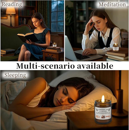 Scented Soy Candle - 100% Natural Soy Wax, Recyclable Frosted Glass Jar & Metal Lid, Thoughtful Gift for Book Enthusiasts, Cozy Reading Ambiance Candle (4OZ, American Coffee)