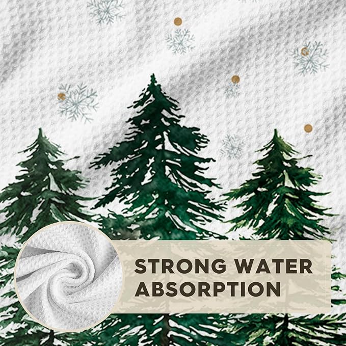 Artoid Mode Green Xmas Tree Leaves Pinecone Christmas Kitchen Towels, 18x26 Inch Quick Dry Microfiber Cloth Dish Towels for Kitchen Drying Set of 4
