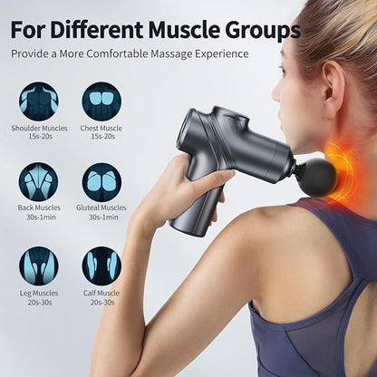Massage Gun Deep Tissue,Small Travel Percussion Massage Gun with 4 Massage Heads 6 Speeds for Relieving Muscle Soreness for Office Gifts（Blue）
