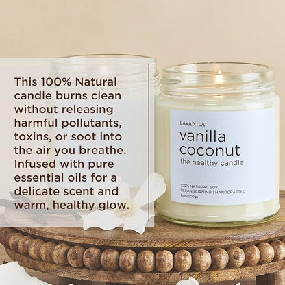 Lavanila Vanilla Coconut Scented Natural Soy Candle (2-Pack) - Handcrafted, Clean Burning 50 Hour Burn Time, 7 oz Each
