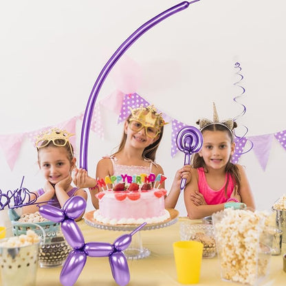 Metallic Pruple 260 Balloons Premium Long Twisting Animals Magic Balloons for Birthday Kids Wedding Party Supply 100pcs