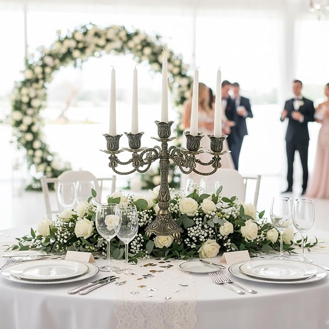 5-Candle Candelabra Metal Candlestick Holder Decoration for Weddings, Churches, Halloween, Christmas, Birthday Party (A-Bronze)